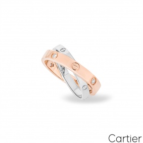 Cartier Rose & White Gold Half Diamond Love Ring Size 53 B4094300 Cartier Rose & White Gold Half Diamond Love Ring Size 53 B4094300